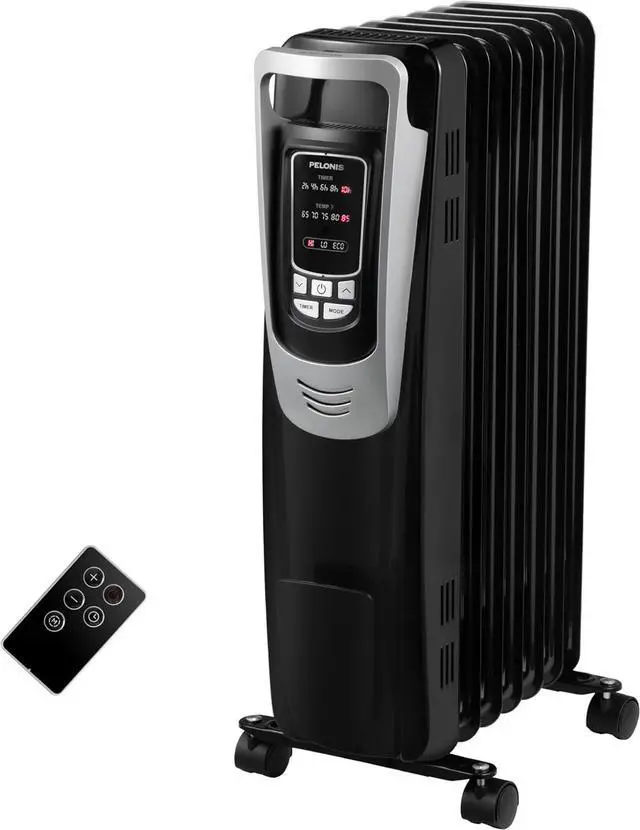Main image of PELONIS Radiator Heater for indoor use Large Room with Remote, Thermostat & LED Display, Quiet Oil Filled Heater with 5 Temperature Settings, Overheat & Tip-Over Protection, Silver