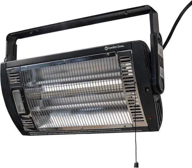Main image of Comfort Zone Ceiling Mounted Space Heater, 90 Degree Adjustable Tilt, Dual Quartz, Radiant, Electric, Safety Grille, Overheat Protection, Hardware Included, Ideal for Workshop, Garage, 1,500W, CZQTV5M