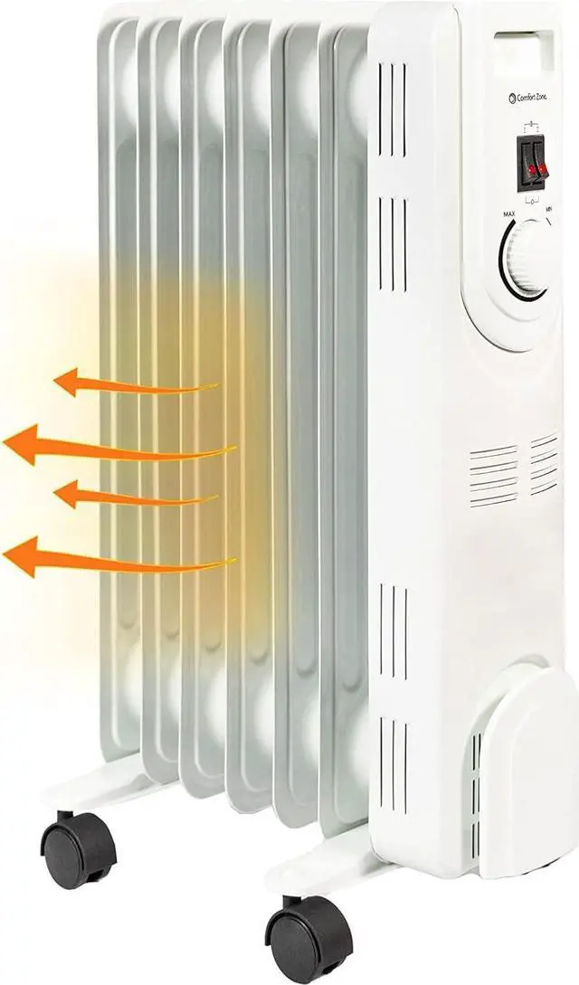 Main image of Comfort Zone Electric Oil-Filled Radiant Radiator Space Heater, Never Refill, Adjustable Thermostat, Tip-Over Switch & Overheat Protection System, Ideal for Home, Bedroom, & Office, 1,200W, CZ7007J
