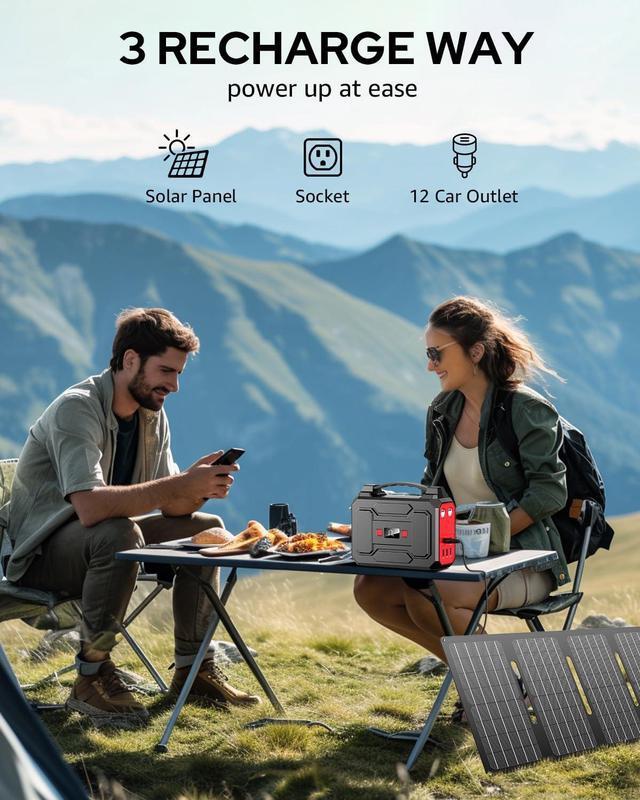 Alt view image 3 of 7 - 146Wh Portable Power Station Bank 200W Peak(100W Rated) Solar Powered Power Bank with AC Outlet 110V 39600mAh USB QC3.0 Fasting Charging LED Flashlights for Home Camping Emergency