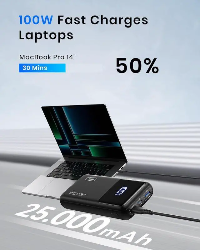 Alt view image 2 of 7 - Power Bank 25000mAh 100W USB C Laptop Portable Charger PD QC Fast Charging 3-Output External Battery Pack for Laptop MacBook  XPS iPad Tablet Steam Deck iPhone 16 15 14 Pro  S22 etc