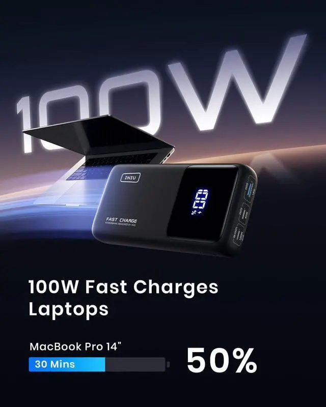 Alt view image 7 of 7 - Power Bank 25000mAh 100W USB C Laptop Portable Charger PD QC Fast Charging 3-Output External Battery Pack for Laptop MacBook  XPS iPad Tablet Steam Deck iPhone 16 15 14 Pro  S22 etc