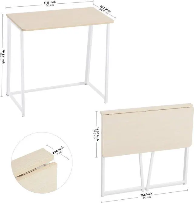 Alt view image 3 of 7 - WOHOMO Folding Desk, Small Foldable Desk 31.5" for Small Spaces, Space Saving Computer Table Writing Workstation for Home Office, Easy Assembly, Oak