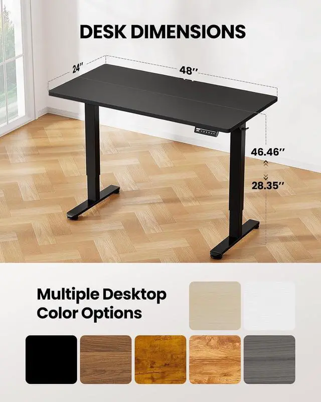Alt view image 3 of 7 - ErGear Height Adjustable Electric Standing Desk, 48 x 24 Inches Sit Stand up Desk, Memory Computer Home Office Desk (Black)