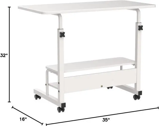 Alt view image 3 of 7 - Computer Desk Adjustable Home Office Bedside Small Spaces Storage Convenient Universal Movable Table Detachable Wheels Living Room Sofa Furniture Size 15.7 * 31.5 Inch,White