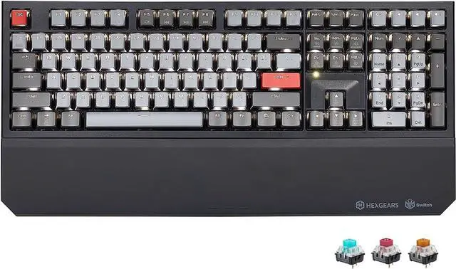Main image of Hexgears X5 Wireless Mechanical Keyboard Full Size 108 Keys, Kailh Box 3.0 Clicky Switch, Ergonomic, N-Key Rollover, Backlit Gaming Keyboard with Wrist Rest (Dark)