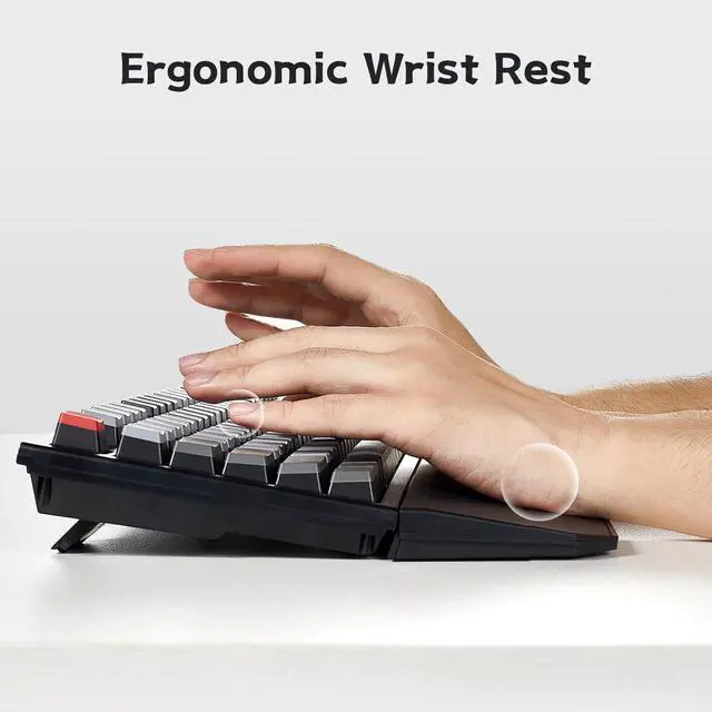 Alt view image 6 of 7 - Hexgears X5 Wireless Mechanical Keyboard Full Size 108 Keys, Kailh Box 3.0 Clicky Switch, Ergonomic, N-Key Rollover, Backlit Gaming Keyboard with Wrist Rest (Dark)