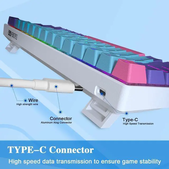 Alt view image 5 of 7 - BOYI 60% Wired Mechanical Gaming Keyboard,61 Mini RGB Cherry MX Switch PBT Keycaps NKRO Programmable Type-C Hot Swappable Gaming Keyboard for Windows&Mac (Joker Color,Cherry MX Blue Switch)