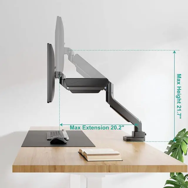 Alt view image 2 of 7 - WALI Single Monitor Gas Spring Desk Mount, Heavy Duty Monitor Arm for Ultrawide Screen up to 35 inch, 33 lbs. Fully Adjustable, Mounting Holes 75 and 100 (GSM001XL), Black