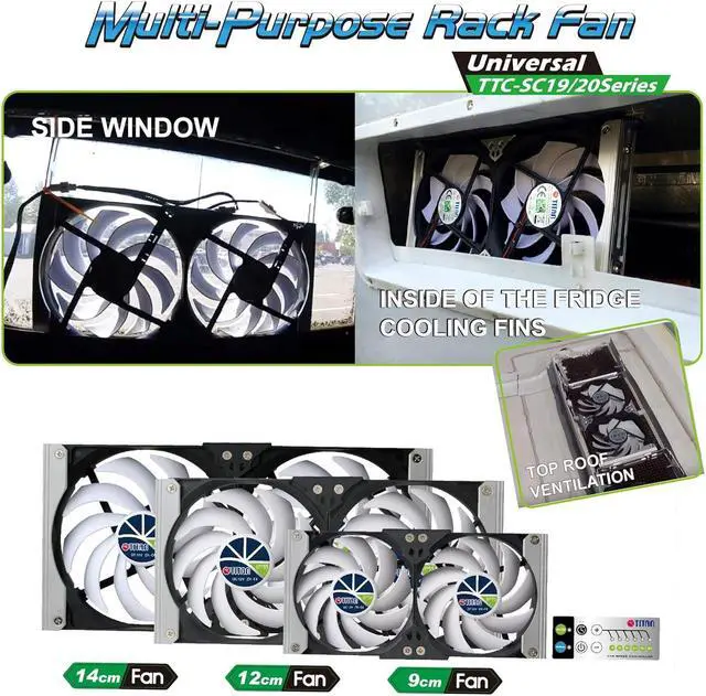Alt view image 2 of 7 - TITAN- 12V DC IP55 Waterproof Double Rack Mount Ventilation Cooling Fan with Timer and Speed Controller- TTC-SC20 (90mm)
