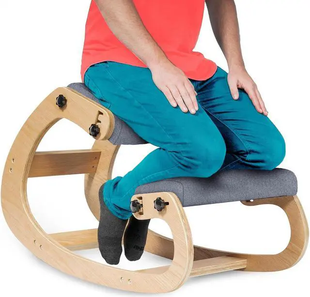 Main image of Ergonomic Kneeling Chair - Rocking Office Chair Adjustable Stool - Knee Chair Posture Chair - Wooden Desk Chair, Ergonomic Chair for Home Office, Office Chair for Back Pain (Grey)