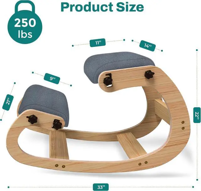 Alt view image 2 of 7 - Ergonomic Kneeling Chair - Rocking Office Chair Adjustable Stool - Knee Chair Posture Chair - Wooden Desk Chair, Ergonomic Chair for Home Office, Office Chair for Back Pain (Grey)