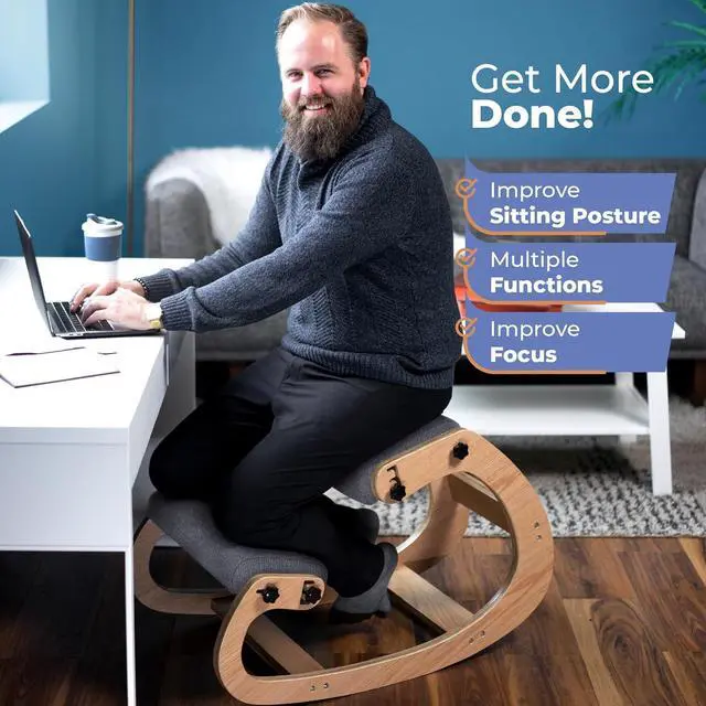 Alt view image 4 of 7 - Ergonomic Kneeling Chair - Rocking Office Chair Adjustable Stool - Knee Chair Posture Chair - Wooden Desk Chair, Ergonomic Chair for Home Office, Office Chair for Back Pain (Grey)