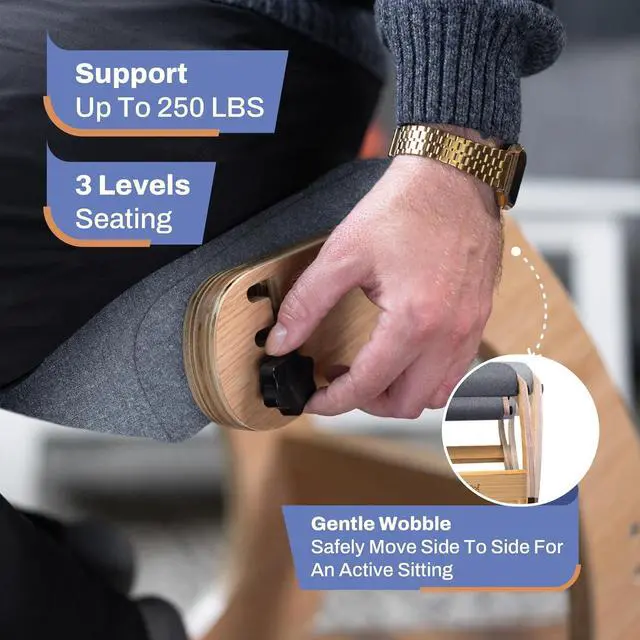 Alt view image 6 of 7 - Ergonomic Kneeling Chair - Rocking Office Chair Adjustable Stool - Knee Chair Posture Chair - Wooden Desk Chair, Ergonomic Chair for Home Office, Office Chair for Back Pain (Grey)