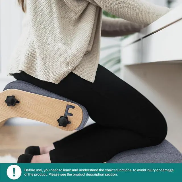 Alt view image 7 of 7 - Ergonomic Kneeling Chair - Rocking Office Chair Adjustable Stool - Knee Chair Posture Chair - Wooden Desk Chair, Ergonomic Chair for Home Office, Office Chair for Back Pain (Grey)
