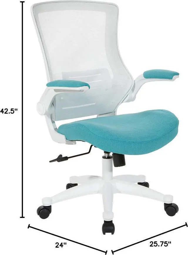 Alt view image 2 of 7 - Office Star Ventilated White Screen Back Manager's Office Chair with Padded Color Flip Arms with White Nylon Base, Linen Turquoise Fabric