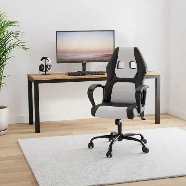 Alt view image 2 of 7 - Gaming Chair PC Office Chair Ergonomic Gamer Chair PU Leather Executive Computer Chair with Lumbar Support High Back Adjustable Rolling Swivel Desk Chair for Adult Teen, White