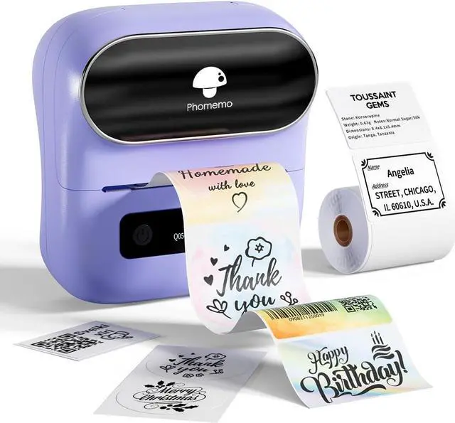 Main image of Phomemo M220 Label Maker, Bluetooth Thermal Label Maker for Barcode, Address, Home, Mailing, Small Business,Clothing, Portable Wireless Label Printer with 1 Rolls Label, Purple