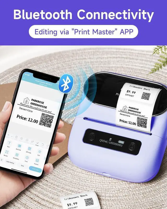 Alt view image 2 of 7 - Phomemo M220 Label Maker, Bluetooth Thermal Label Maker for Barcode, Address, Home, Mailing, Small Business,Clothing, Portable Wireless Label Printer with 1 Rolls Label, Purple