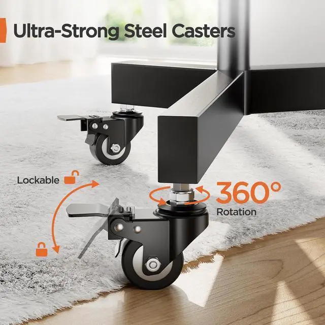 Alt view image 6 of 7 - Rolling TV Stand for 32-85 Inch Screens up to 132 lbs, Height Adjustable Mobile TV Stand for LCD OLED 4K Flat/Curved Panels, TV Cart Outdoor TV Stand with Lockable Wheels Max VESA 600x400