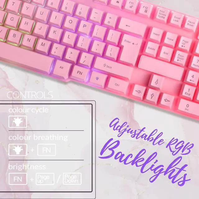 Alt view image 3 of 7 - Pink Gaming Keyboard and Mouse Headset Headphones and Mouse pad, Wired LED RGB Backlight Bundle Pink PC Accessories for Gamers and Xbox and PS4 PS5 Nintendo Switch Users - 4in1 Edition Hornet RX-250