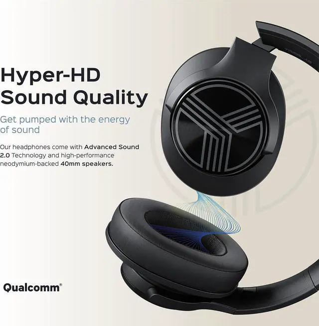 Alt view image 2 of 7 - TREBLAB Z2 Active Noise Cancelling Workout Headphones - Signature-HD Sound, Deep Bass, 35H Battery, Comfortable, Foldable Over Ear Bluetooth Headphones Wireless. for Gym, Sport, Travel. Mic for Calls