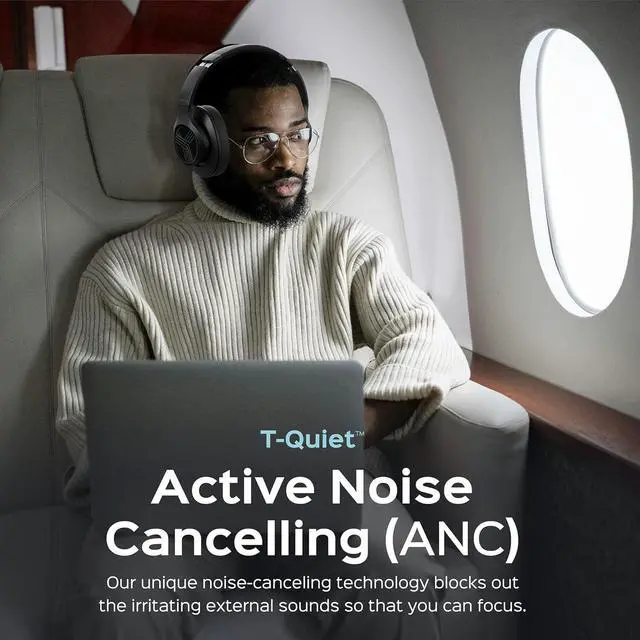 Alt view image 3 of 7 - TREBLAB Z2 Active Noise Cancelling Workout Headphones - Signature-HD Sound, Deep Bass, 35H Battery, Comfortable, Foldable Over Ear Bluetooth Headphones Wireless. for Gym, Sport, Travel. Mic for Calls