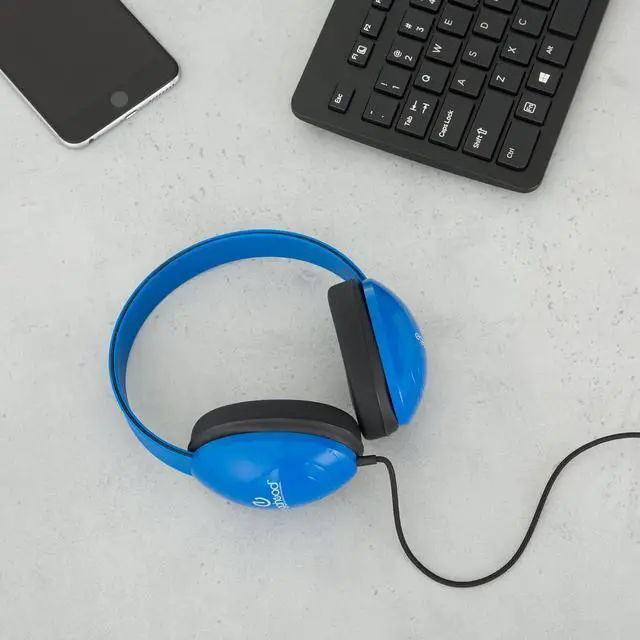 Alt view image 2 of 7 - Egghead Heavy-Duty Kids' Headphones with Padded Ear Cups and 6' Cord, Adjustable Tangle-Free Plastic Classroom Headphones for Kids, Pack of 10, Blue