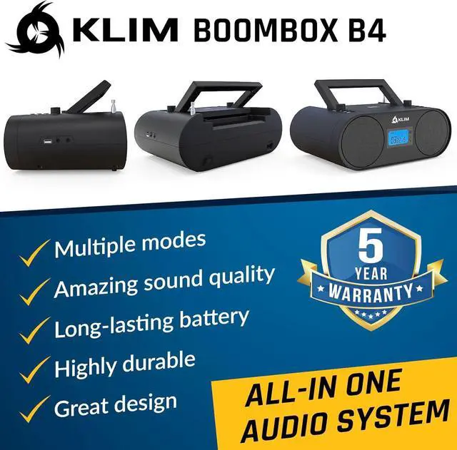 Alt view image 2 of 7 - Boombox B4 CD Player Portable Audio System - NEW - AM/FM Radio with CD Player MP3 Bluetooth AUX USB - Wired & Wireless Mode Rechargeable Battery - Remote Control Autosleep Digital EQ
