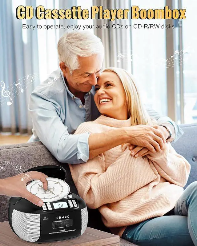 Alt view image 3 of 7 - CD and Cassette Player Combo, Boombox CD Player Portable with AM/FM Radio, Tape Recording, Stereo Sound, AC/DC Powered, AUX/Headphone Jack, Sleep Timer for Home, Senior, Child