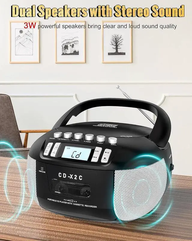 Alt view image 5 of 7 - CD and Cassette Player Combo, Boombox CD Player Portable with AM/FM Radio, Tape Recording, Stereo Sound, AC/DC Powered, AUX/Headphone Jack, Sleep Timer for Home, Senior, Child