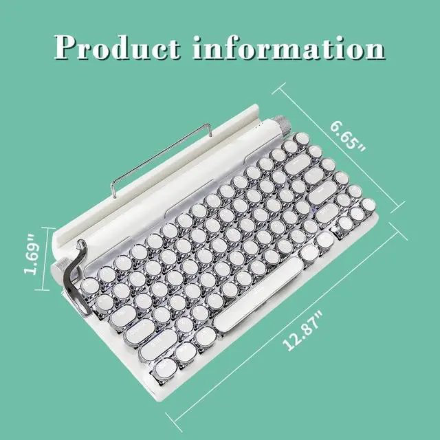 Alt view image 6 of 6 - Adventurers Retro Typewriter Keyboard, 75% Layout 83 Keys Wireless Keyboard with Blue Switch,Bluetooth 5.0 and Multi-Device Switching,Vintage Punk Style,Hot-Swappable for PC/Laptops/Mac/ipad-White
