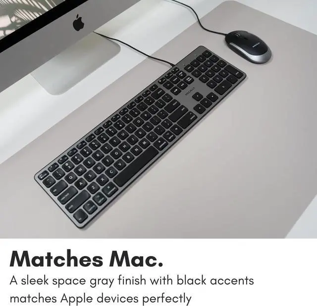 Alt view image 6 of 7 - Macally Backlit Mac Keyboard Wired - Quiet, Sleek, and Functional - 3 Brightness Levels, 107 Keys - 5ft USB Wired Apple Keyboard - Backlit Wired Keyboard for Mac, iMac, MacBook Pro/Air - Space Gray