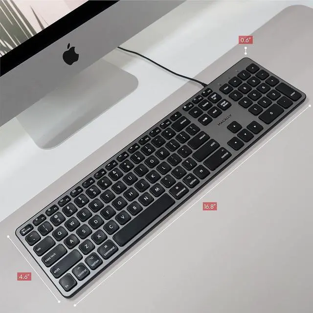Alt view image 7 of 7 - Macally Backlit Mac Keyboard Wired - Quiet, Sleek, and Functional - 3 Brightness Levels, 107 Keys - 5ft USB Wired Apple Keyboard - Backlit Wired Keyboard for Mac, iMac, MacBook Pro/Air - Space Gray