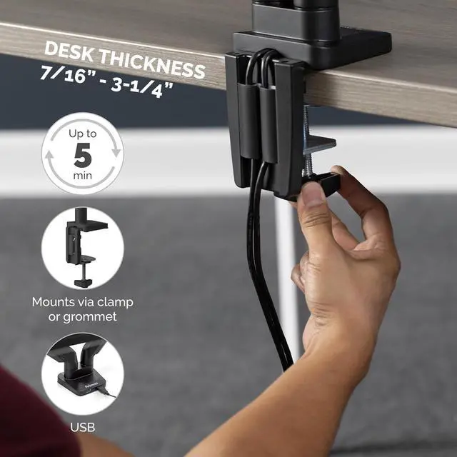Alt view image 4 of 7 - Fellowes Platinum Series Dual Monitor Arm for 40-Inch Monitors, Full Motion, 360° Rotation, VESA Mount with Grommet or Clamp, USB Ports, Ergonomic, Black, 8042501