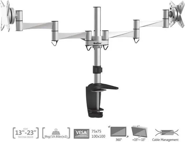 Alt view image 3 of 3 - QualGear Qg-Dm-02-016 3 Way Articulating Dual Desk Mount for 13-27 Inches Flatpanel Monitors, Silver