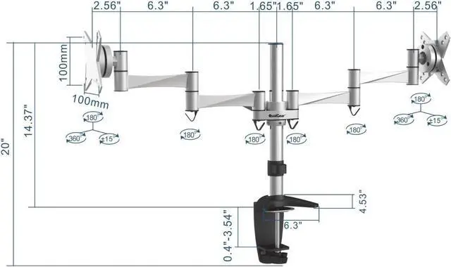 Alt view image 2 of 3 - QualGear Qg-Dm-02-016 3 Way Articulating Dual Desk Mount for 13-27 Inches Flatpanel Monitors, Silver