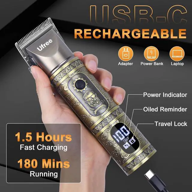 Alt view image 5 of 7 - Ufree Professional Hair Clippers for Men, 3 in 1 Mens Beard Trimmer, Shavers for Men, Electric Razor, Nose Hair Trimmer, Cordless Barber Clippers, Mens Grooming Kit, Birthday Gift for Dad