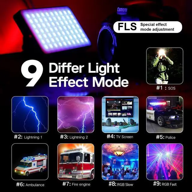 Alt view image 4 of 6 - RGB Camera Light,32Wh Built-in 4300mAh Rechargeable Battery 360°Full Color Gamut 9 Light Effects,2600-10000K LED Video Light Panel with Aluminum Alloy Body, Adjustable Tripod Stand