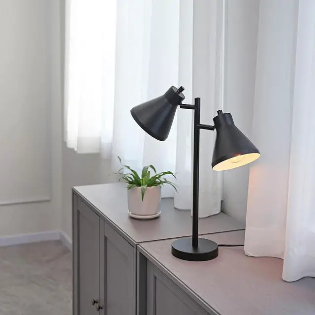 Alt view image 2 of 4 - Globe Electric Novogratz x 52999 18" 2-Light Desk Lamp, Matte Black, On/Off Rotary Switch on Each Shade, Pivoting Lamp Heads, Industrial, Home Office Accessories, Desk Lamps for Home Office