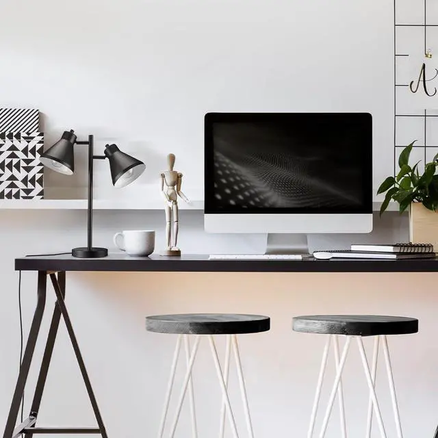 Alt view image 3 of 4 - Globe Electric Novogratz x 52999 18" 2-Light Desk Lamp, Matte Black, On/Off Rotary Switch on Each Shade, Pivoting Lamp Heads, Industrial, Home Office Accessories, Desk Lamps for Home Office