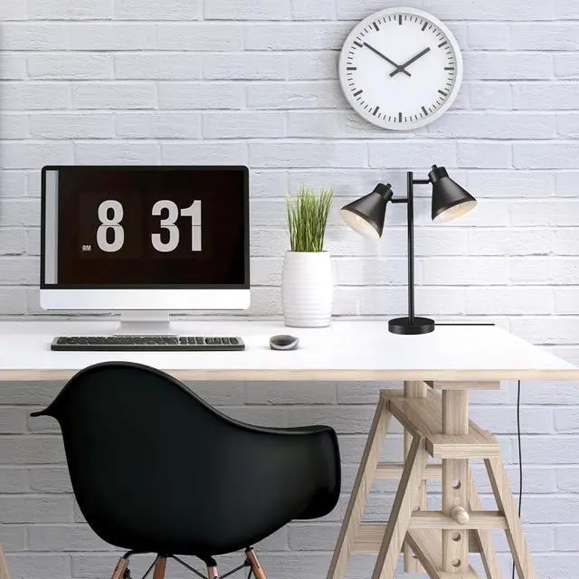Alt view image 4 of 4 - Globe Electric Novogratz x 52999 18" 2-Light Desk Lamp, Matte Black, On/Off Rotary Switch on Each Shade, Pivoting Lamp Heads, Industrial, Home Office Accessories, Desk Lamps for Home Office