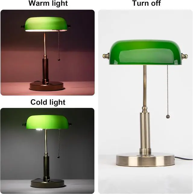 Alt view image 7 of 7 - FIRVRE Glass Bankers Desk Lamp USB Wireless Charging Port LED Desk Lamp Classic Retro Pull Chain Switch Table lamp Reading Modern for Home Office nightstand Bedside Study Desk Library (Green)