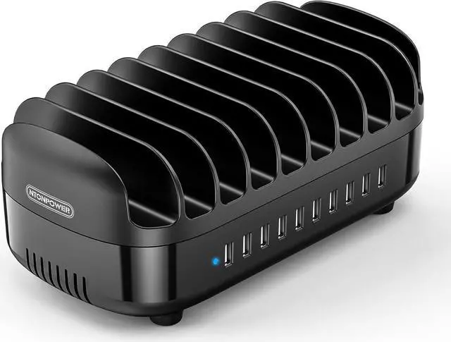 Main image of 10 Ports Charging Station for Multiple Devices, 120W Charging Station Organizer, USB Charging Docking with Cooling Fan, for iPhone, for iPad, Tablet, Kindle, ETL Listed (2.4A Each, 24A in Total)