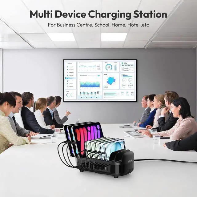 Alt view image 7 of 7 - 10 Ports Charging Station for Multiple Devices, 120W Charging Station Organizer, USB Charging Docking with Cooling Fan, for iPhone, for iPad, Tablet, Kindle, ETL Listed (2.4A Each, 24A in Total)