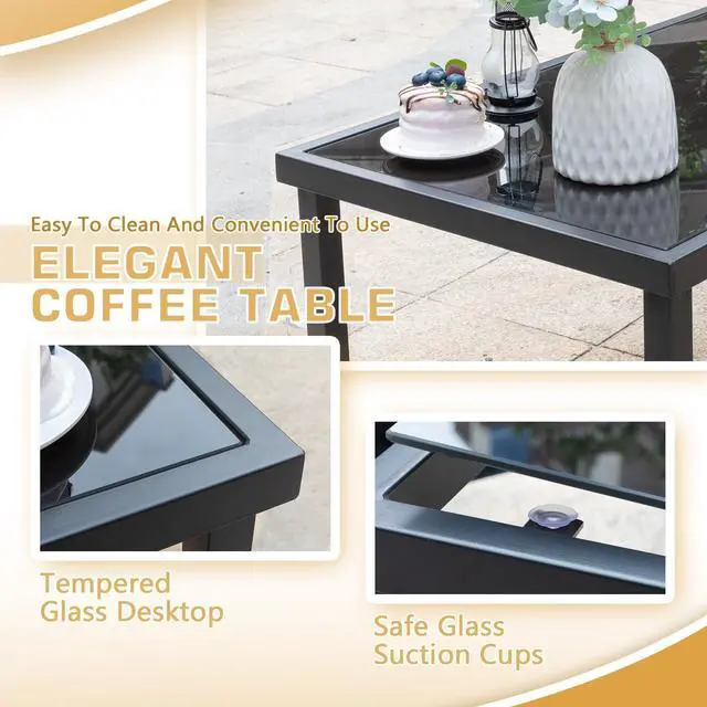 Alt view image 5 of 7 - Greesum 4 Pieces Patio Furniture Set, Outdoor Conversation Sets for Patio, Lawn, Garden, Poolside with A Glass Coffee Table, Black