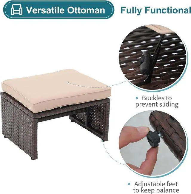 Alt view image 5 of 6 - OC Orange-Casual Outdoor Loveseat 3 Piece Patio Furniture Set Outdoor Conversation Set All-Weather Wicker Love Seat with Ottoman/Side Table, Brown Rattan, Beige