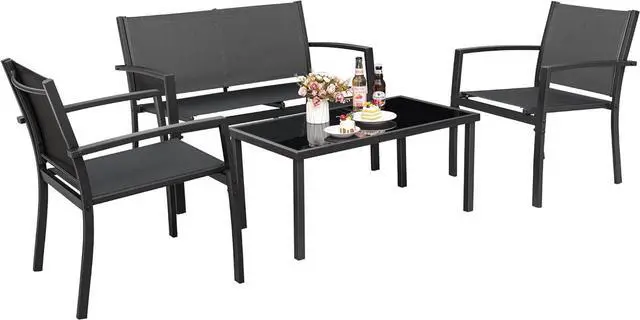 Main image of Tuoze 4 Pieces Patio Furniture Set Outdoor Conversation Set with Glass Coffee Table Bistro Set with Loveseat Garden Yard Lawn and Balcony (Black)