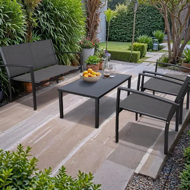 Alt view image 3 of 7 - Tuoze 4 Pieces Patio Furniture Set Outdoor Conversation Set with Glass Coffee Table Bistro Set with Loveseat Garden Yard Lawn and Balcony (Black)
