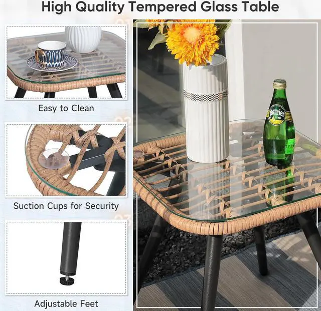 Alt view image 3 of 7 - Verano Garden 5 Pieces Patio Furniture Chair Sets, Patio Conversation Set W/Coffee Table Ottomans Bistro Sets,Outdoor Furniture Chair Seating Set for Porch,Backyard, Balcony,Deck,Poolside